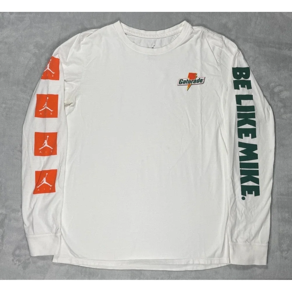 Nike Air Jordan Gatorade Long Sleeve Shirt Men M White Graphic Be Like Mike